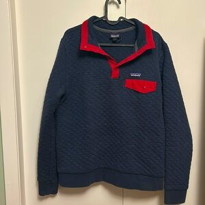 Patagonia Women's Organic Cotton Sweatshirt Collared Large Navy Quilted